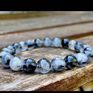 Determination Rutilated Black Quartz Crystal Bead Bracelet